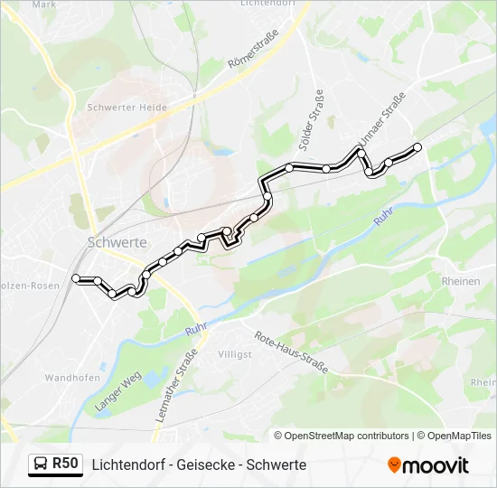 Автобус R50: карта маршрута
