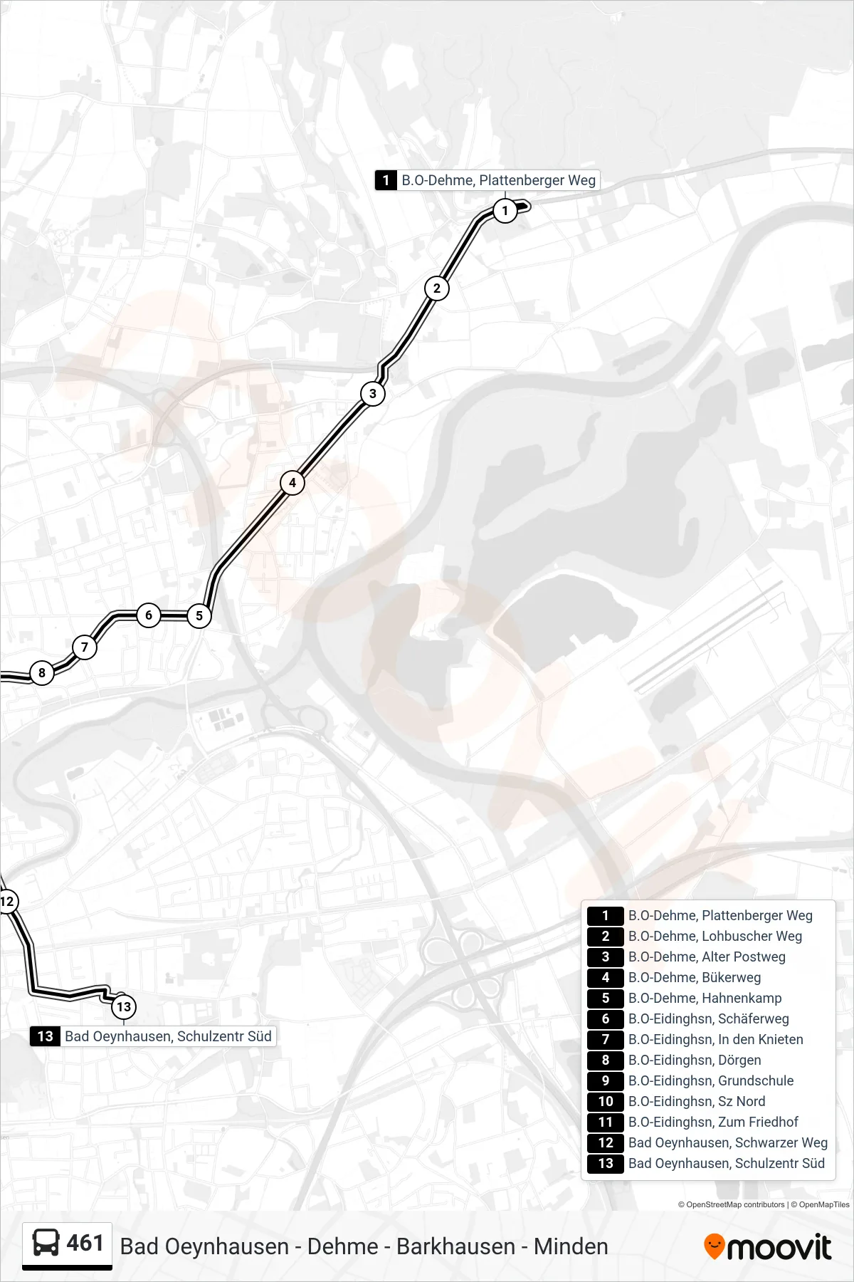 461 bus Line (Bad Oeynhausen, Schulzentr Süd) route and stops on a map