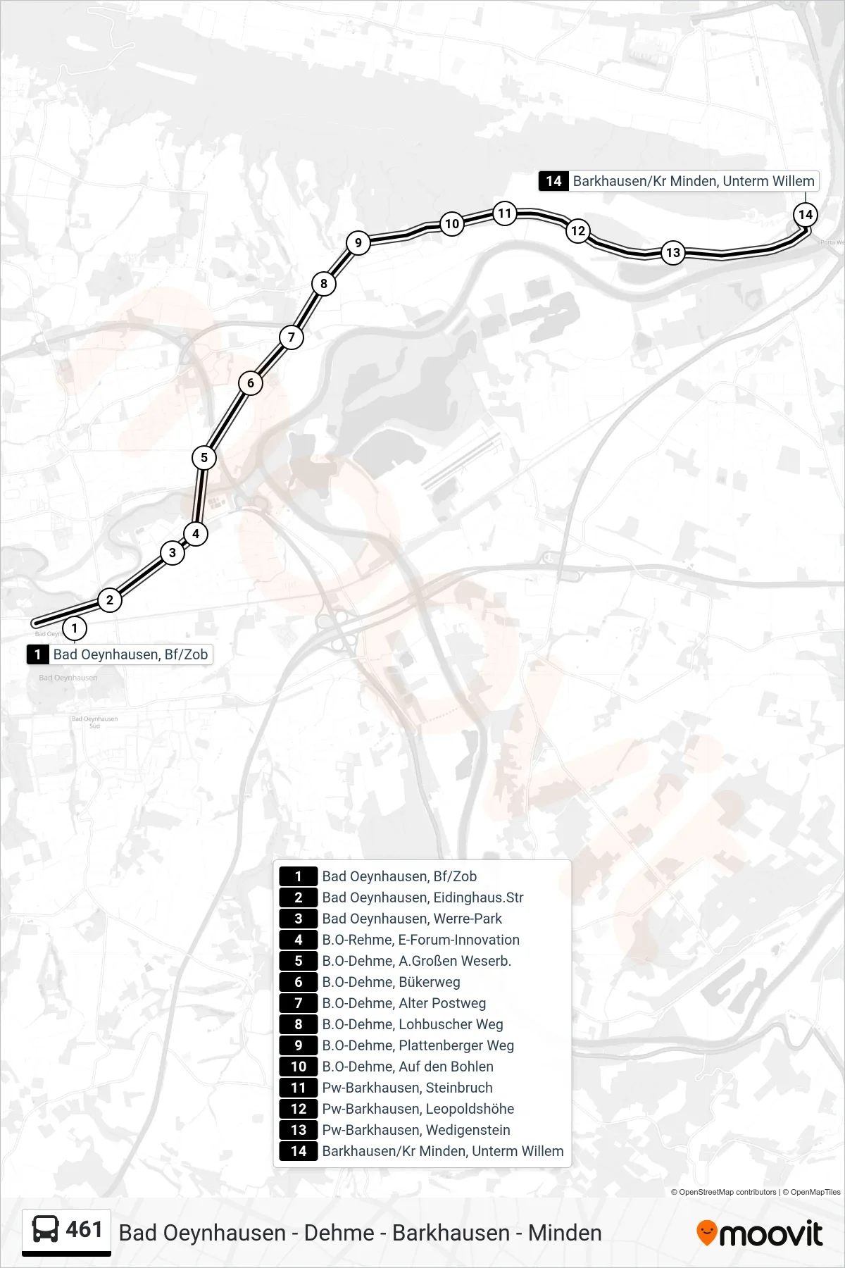 Linie 461 (Bus) Richtung Barkhausen/Kr Minden, Unterm Willem: Route und Haltestellen auf der Karte