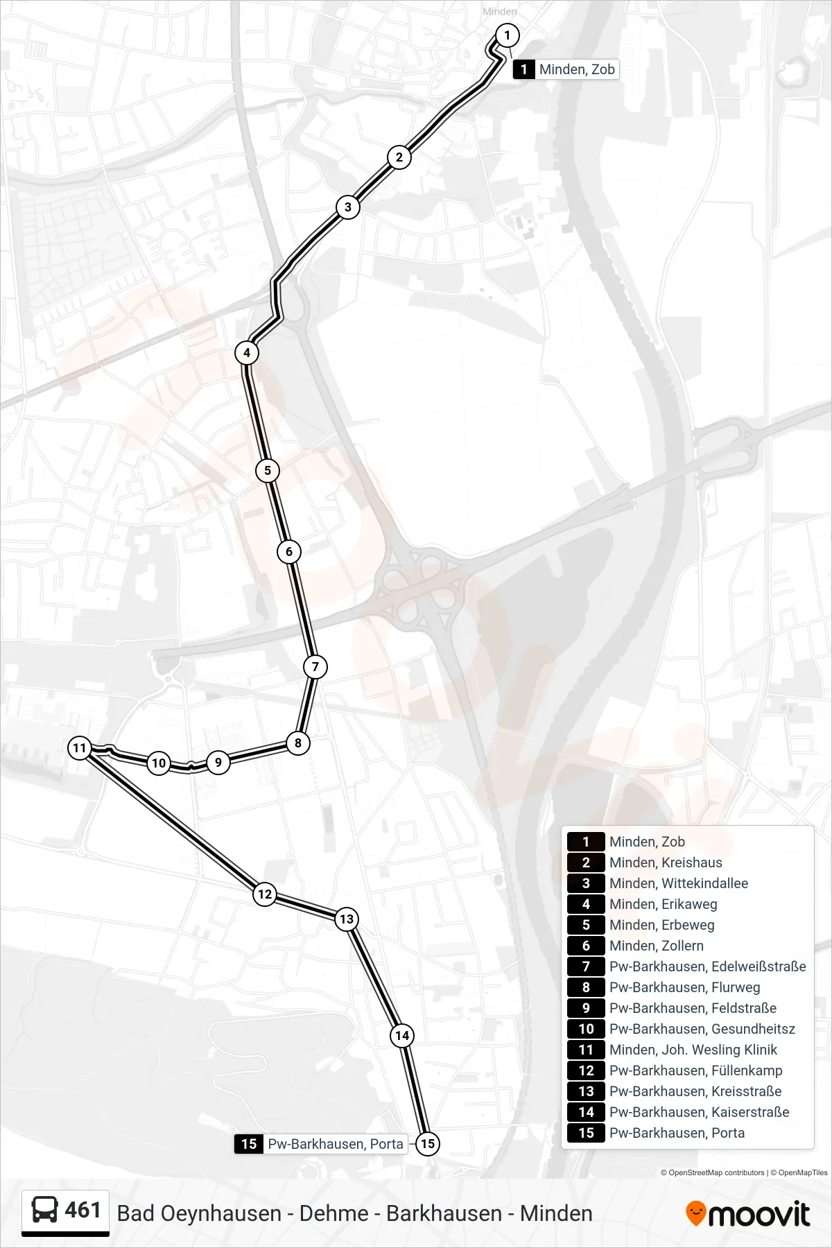 Linie 461 (Bus) Richtung Pw-Barkhausen, Porta: Route und Haltestellen auf der Karte