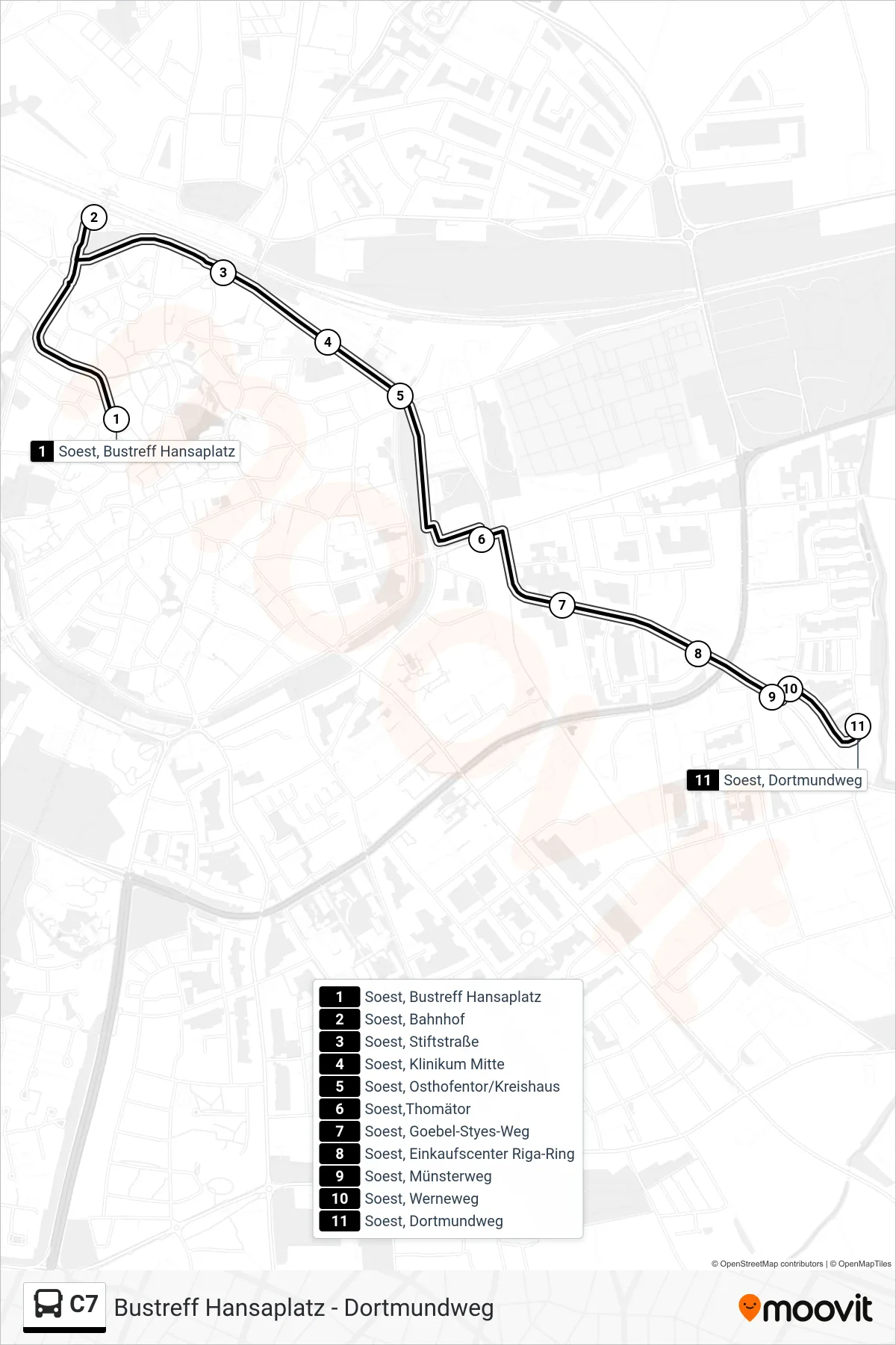 Linie C7 (Bus) Richtung Soest, Dortmundweg: Route und Haltestellen auf der Karte