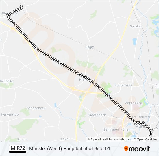 Автобус R72: карта маршрута