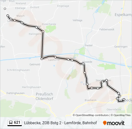 621 Bus Line Map