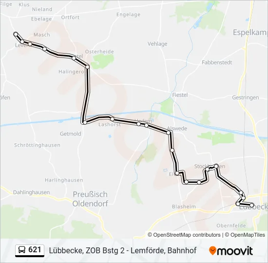 621 Bus Line Map