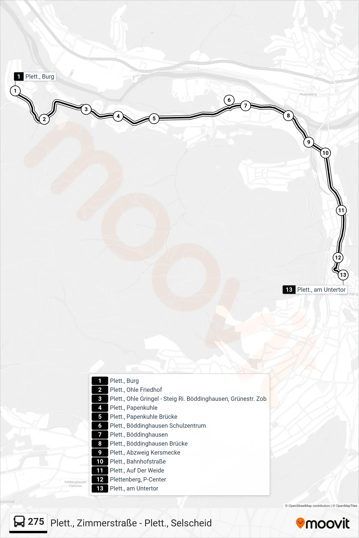 275 bus Line (Plett., am Untertor) route and stops on a map