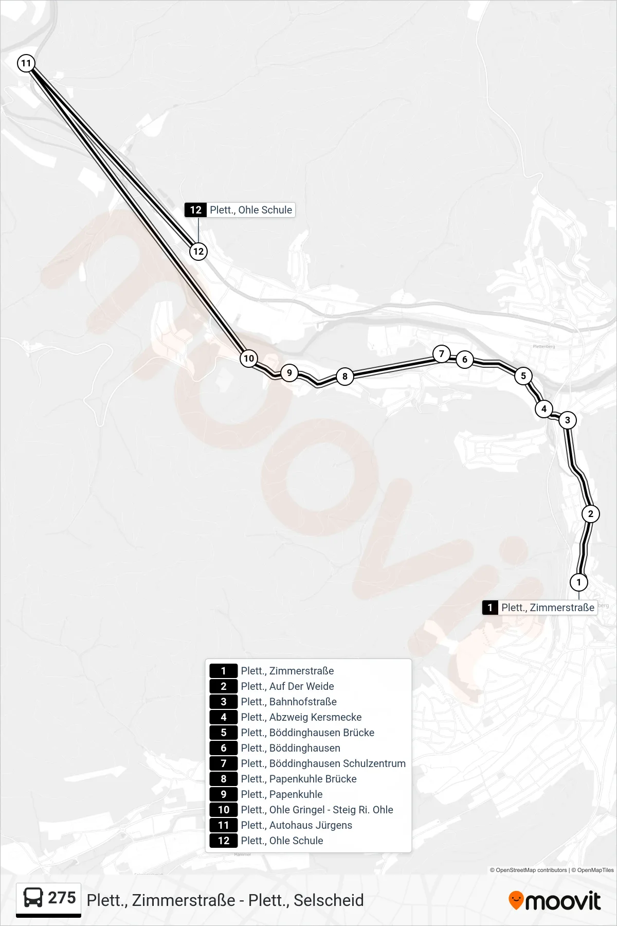 275 bus Line (Plett., Ohle Schule) route and stops on a map