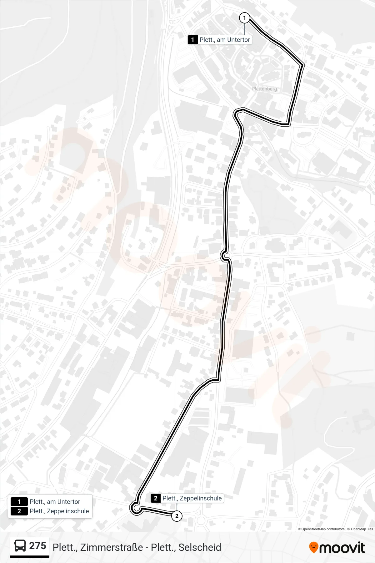 275 bus Line (Plett., Zeppelinschule) route and stops on a map