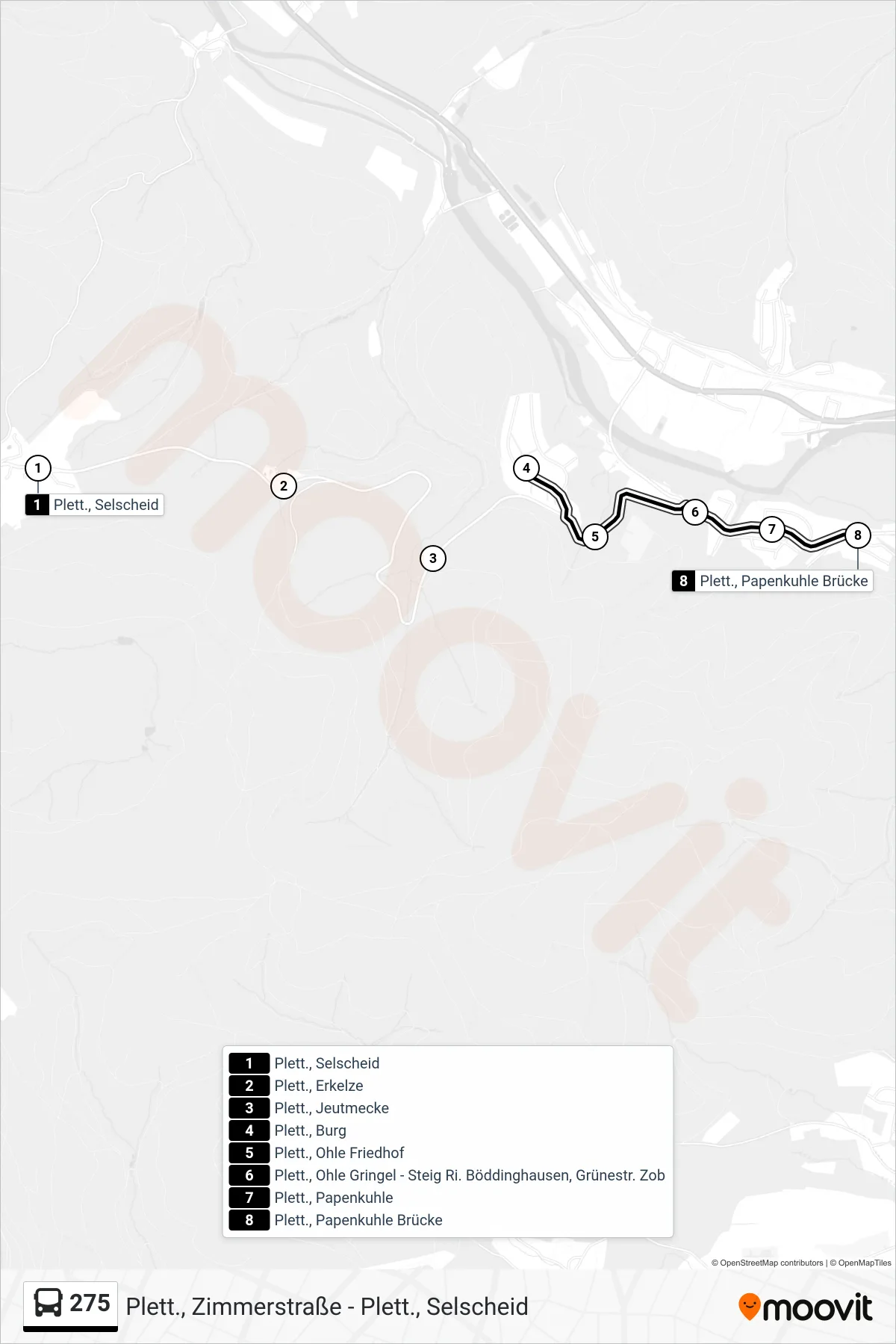275 bus Line (Plett., Papenkuhle Brücke) route and stops on a map