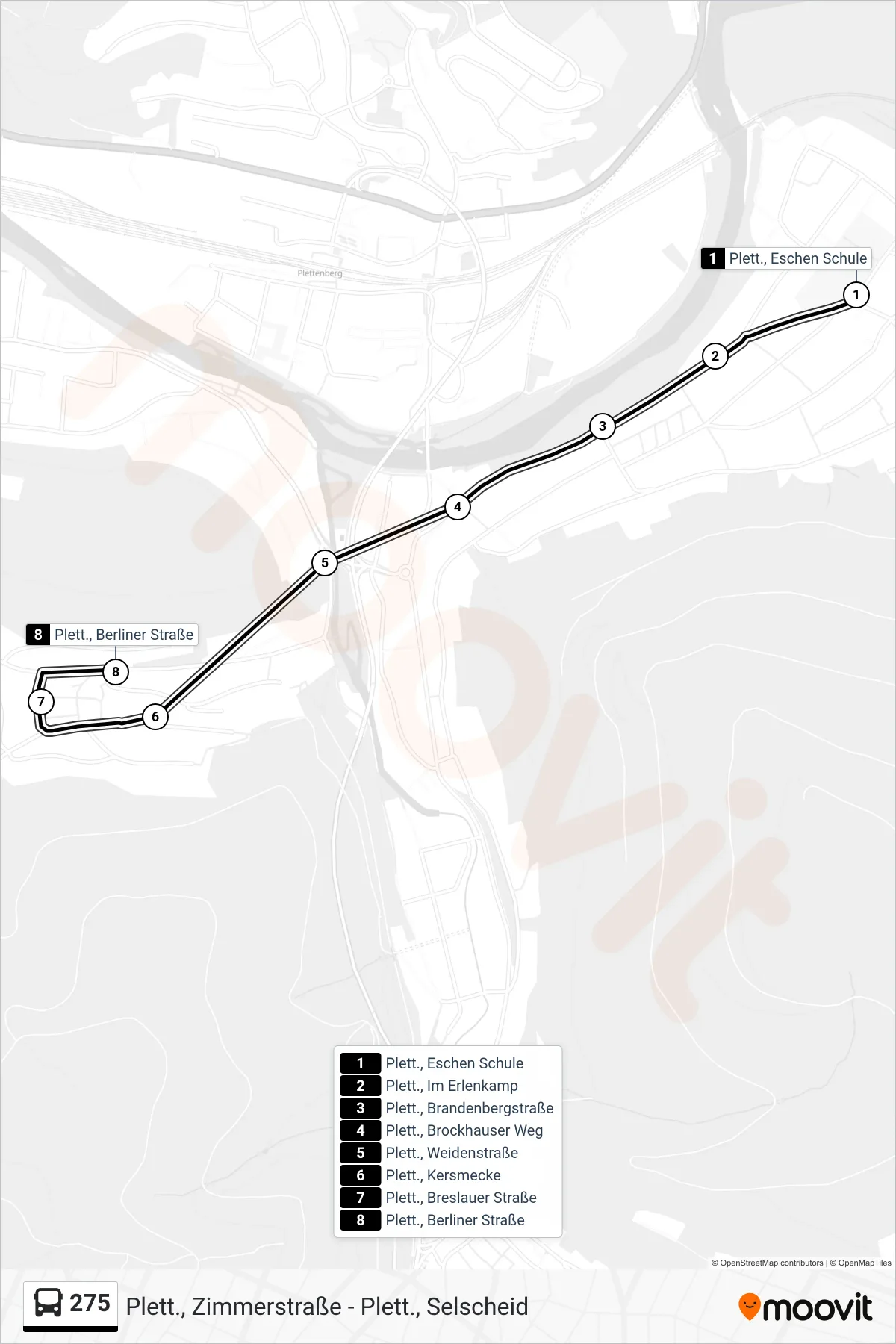 275 bus Line (Plett., Berliner Straße) route and stops on a map