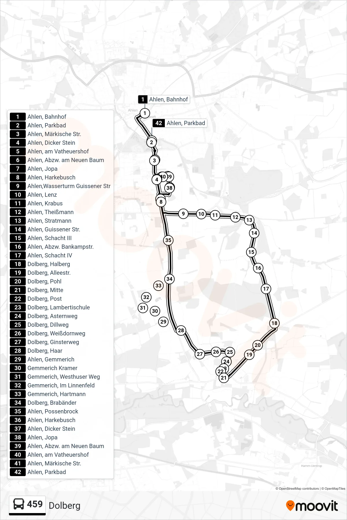 Linie 459 (Tram) Richtung Dolberg: Route und Haltestellen auf der Karte