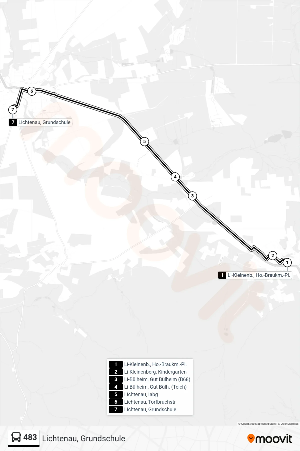 483 bus Line (Lichtenau, Grundschule) route and stops on a map
