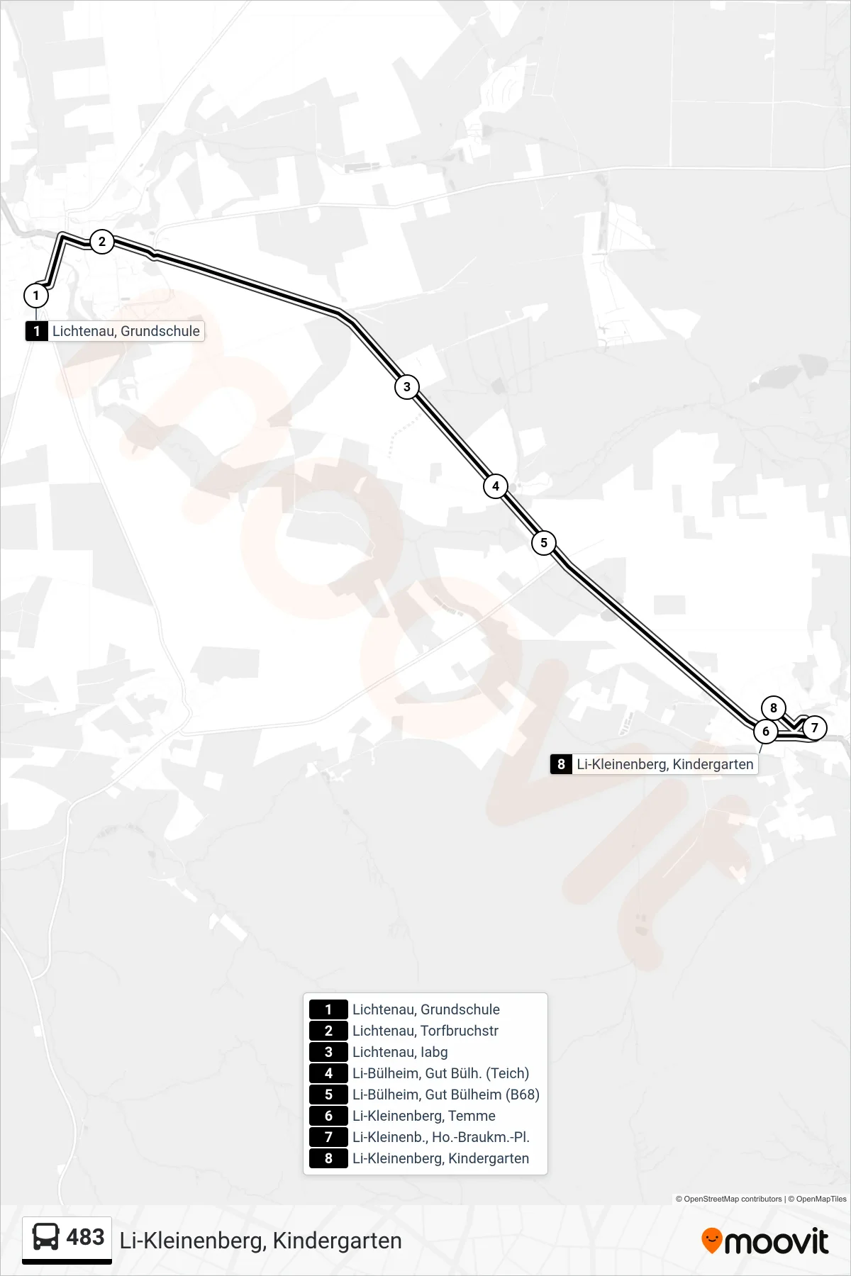 Linie 483 (Bus) Richtung Li-Kleinenberg, Kindergarten: Route und Haltestellen auf der Karte