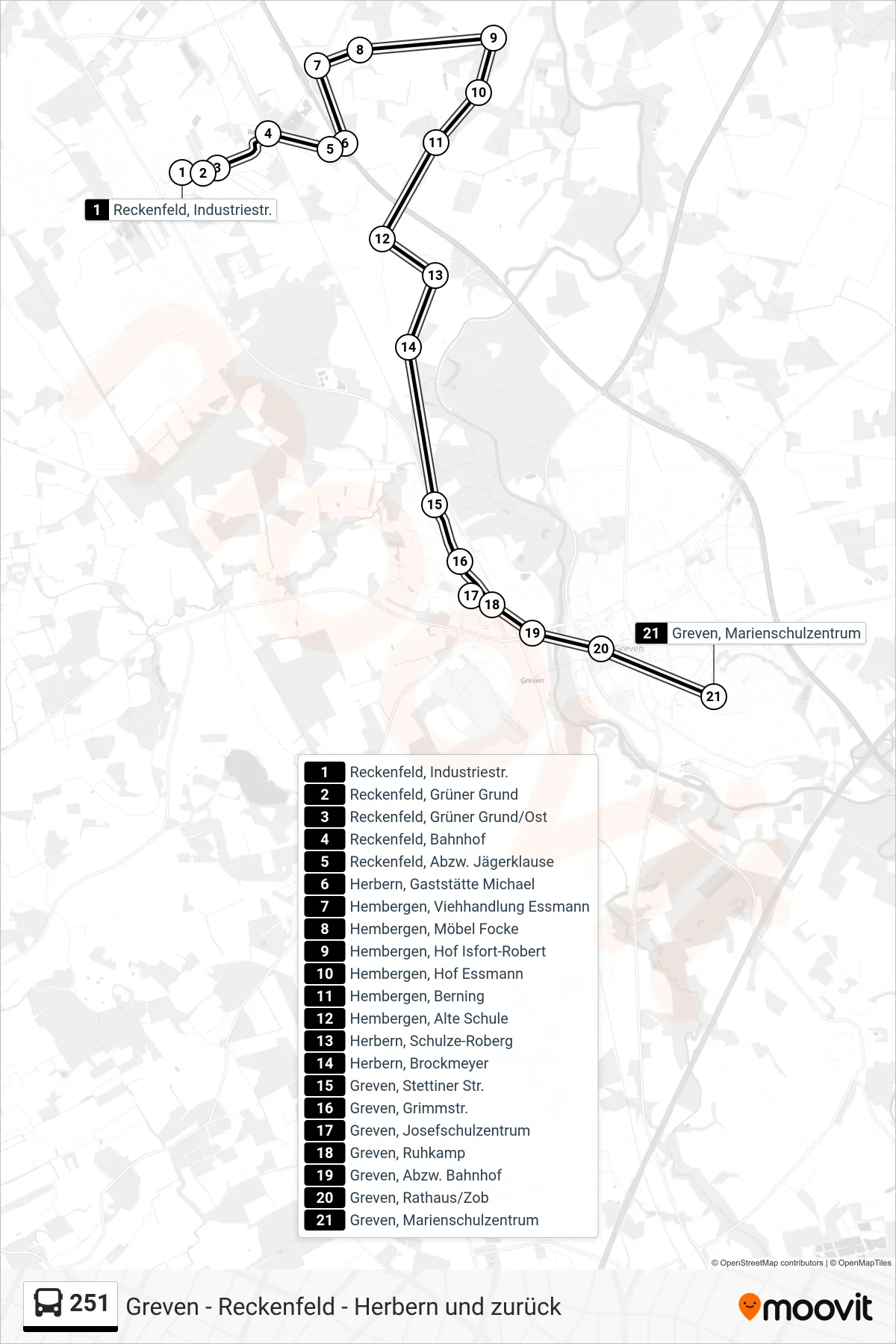 Linie 251 (Bus) Richtung Greven, Marienschulzentrum: Route und Haltestellen auf der Karte