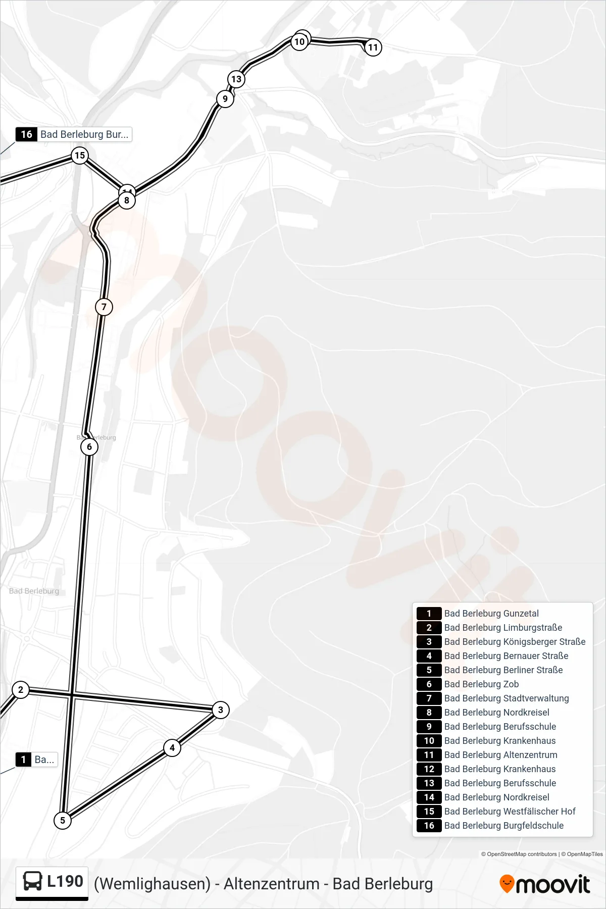 L190 bus Line (Bad Berleburg Burgfeldschule) route and stops on a map