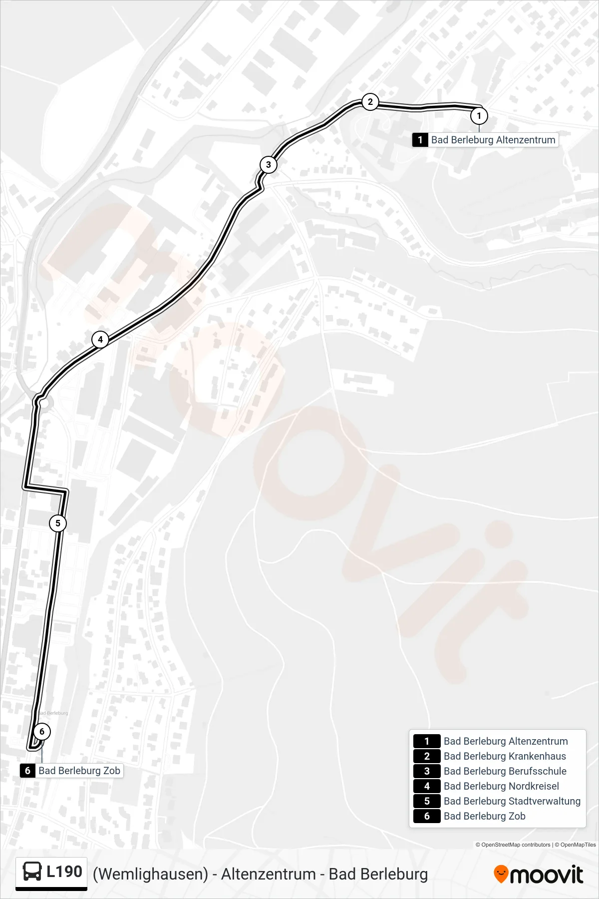 L190 bus Line (Bad Berleburg Zob Bstg 2) route and stops on a map