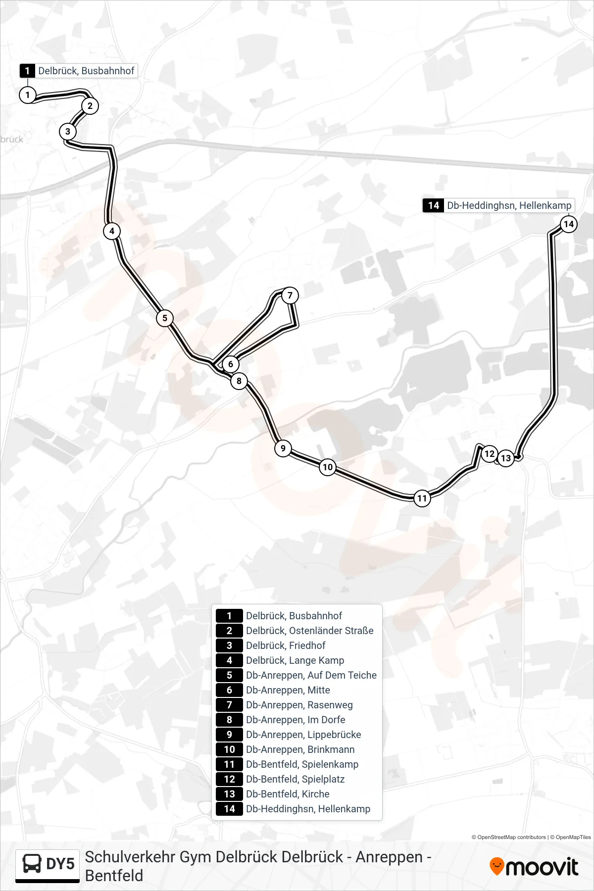 Linie DY5 (Bus) Richtung Db-Heddinghsn, Hellenkamp: Route und Haltestellen auf der Karte