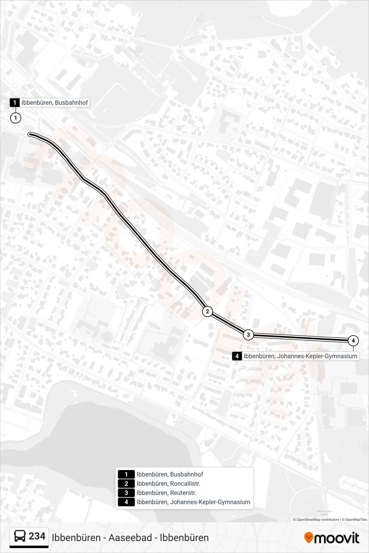 234 bus Line (Ibbenbüren, Johannes-Kepler-Gymnasium) route and stops on a map