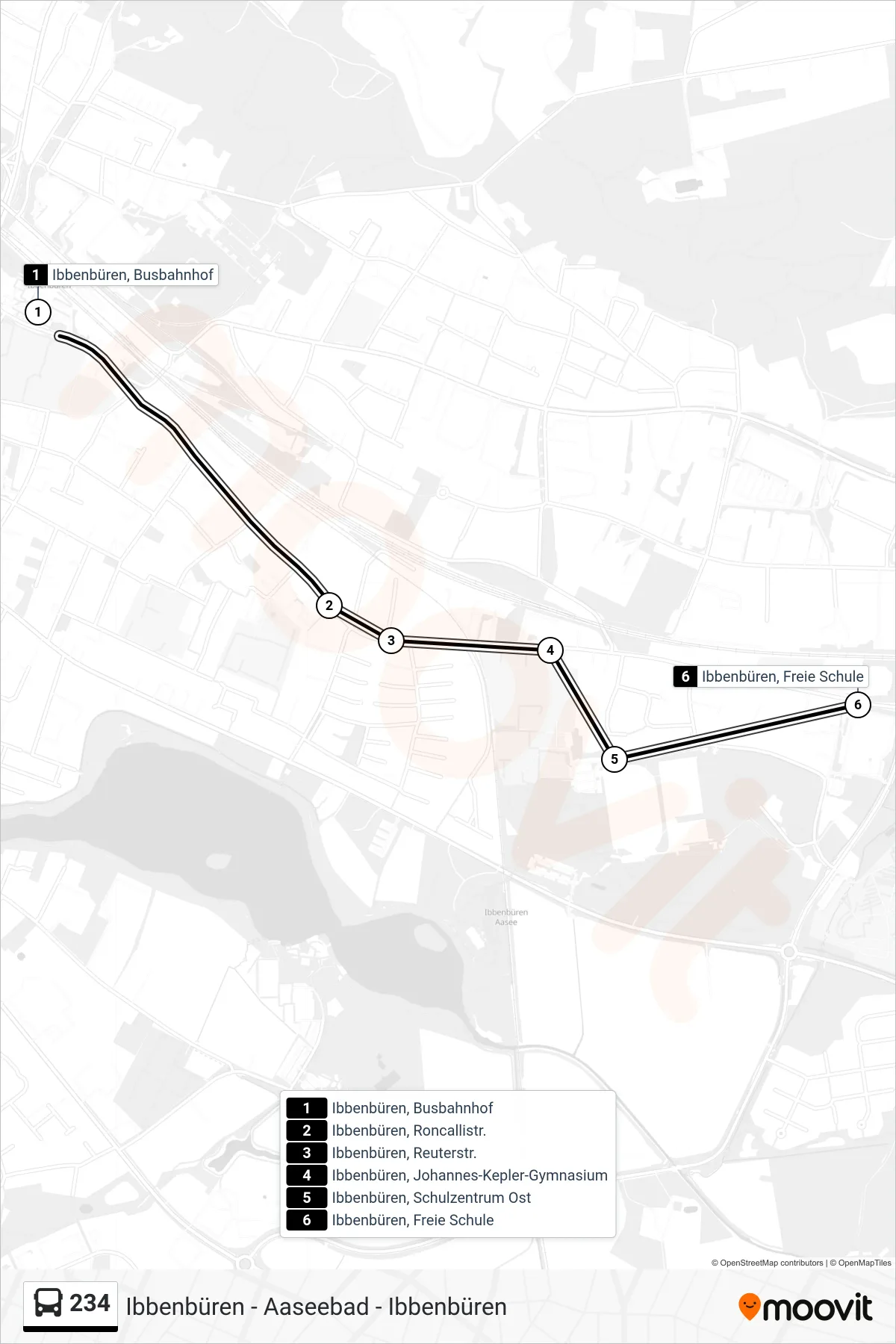 Linie 234 (Bus) Richtung Ibbenbüren, Freie Schule: Route und Haltestellen auf der Karte