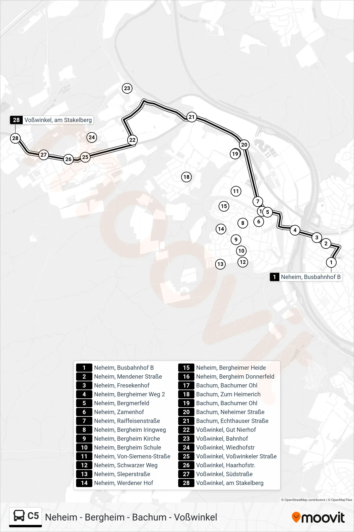 C5 bus Line (Voßwinkel, am Stakelberg) route and stops on a map