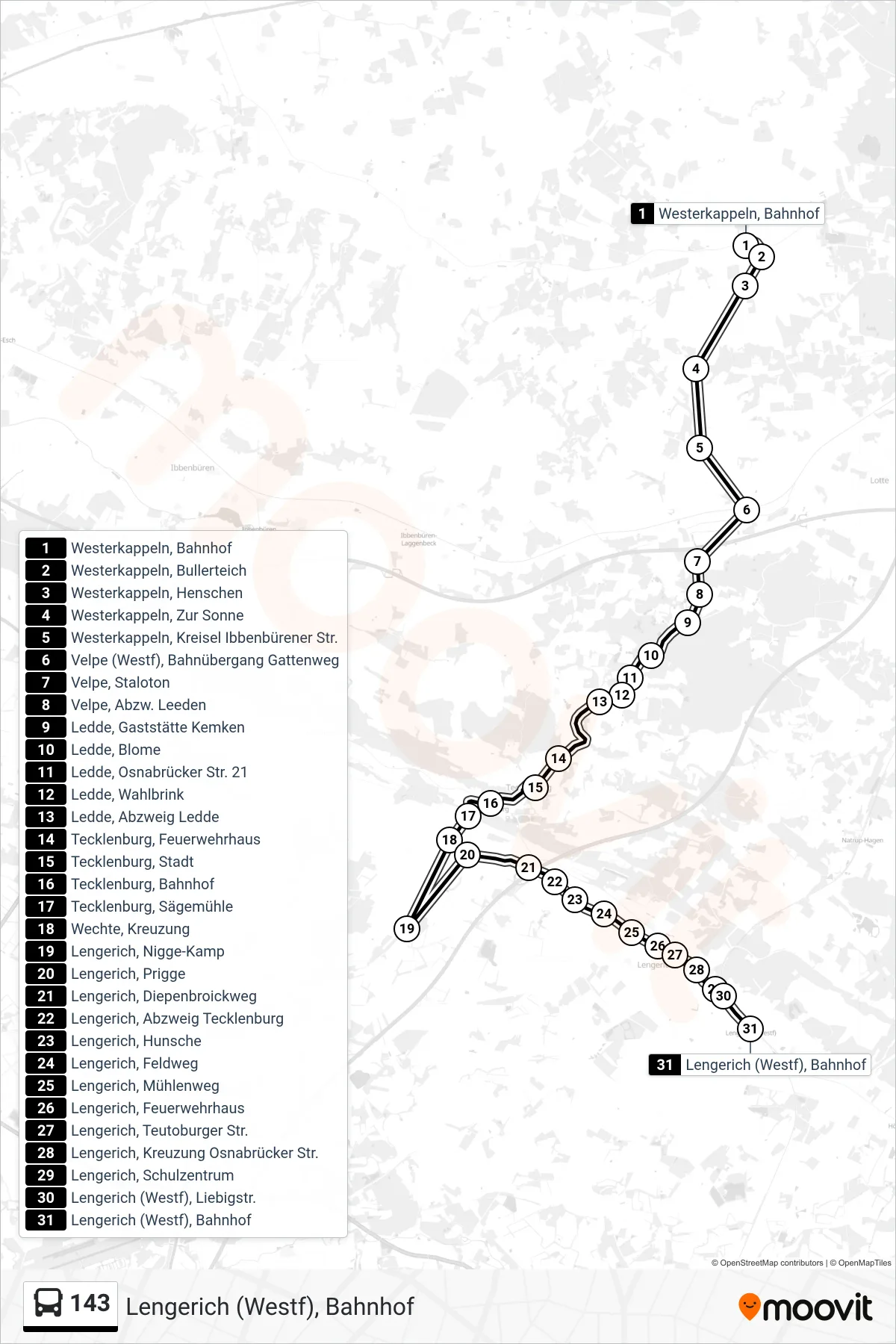 Linie 143 (Bus) Richtung Lengerich (Westf), Bahnhof: Route und Haltestellen auf der Karte