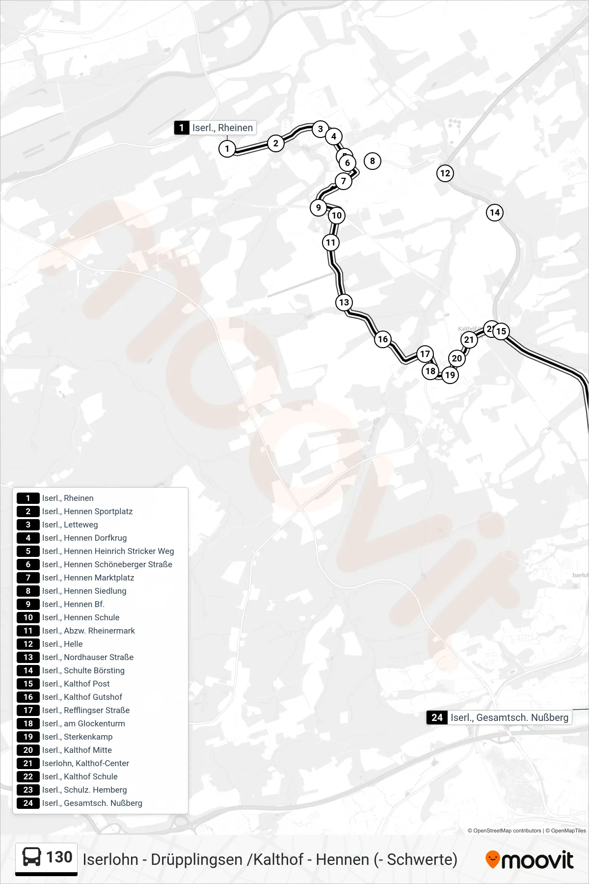 Linie 130 (Bus) Richtung Nußberg: Route und Haltestellen auf der Karte