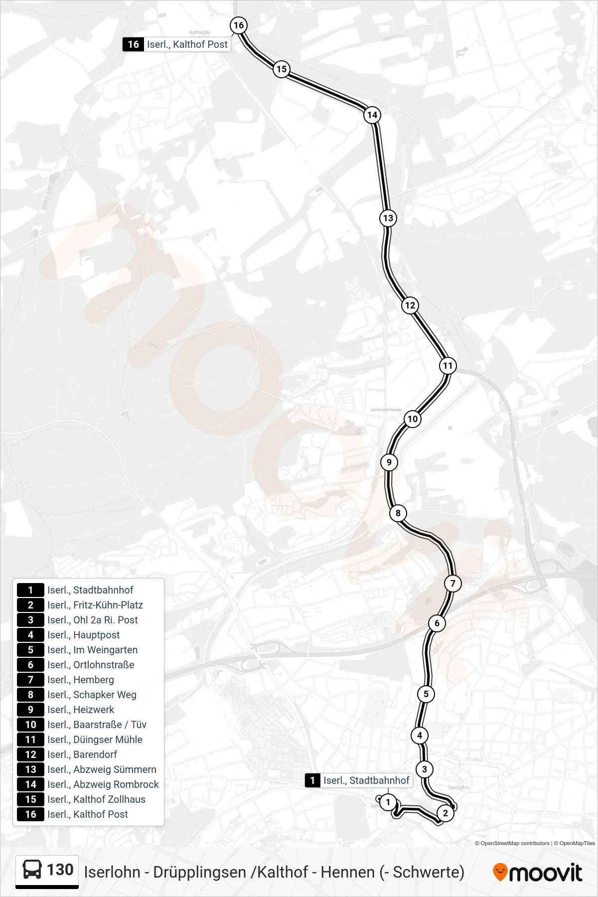 Linie 130 (Bus) Richtung Kalthof: Route und Haltestellen auf der Karte
