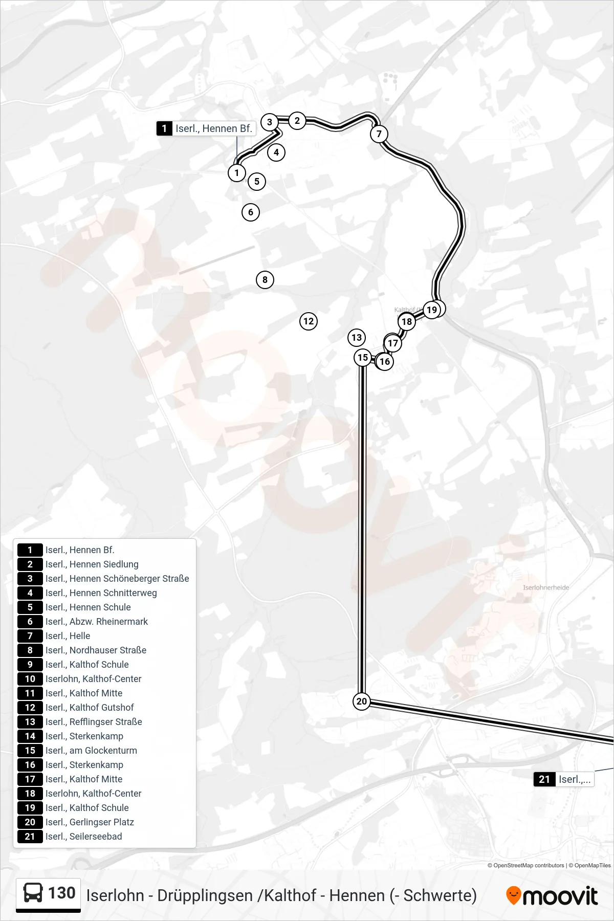 130 bus Line (Seilerseebad) route and stops on a map