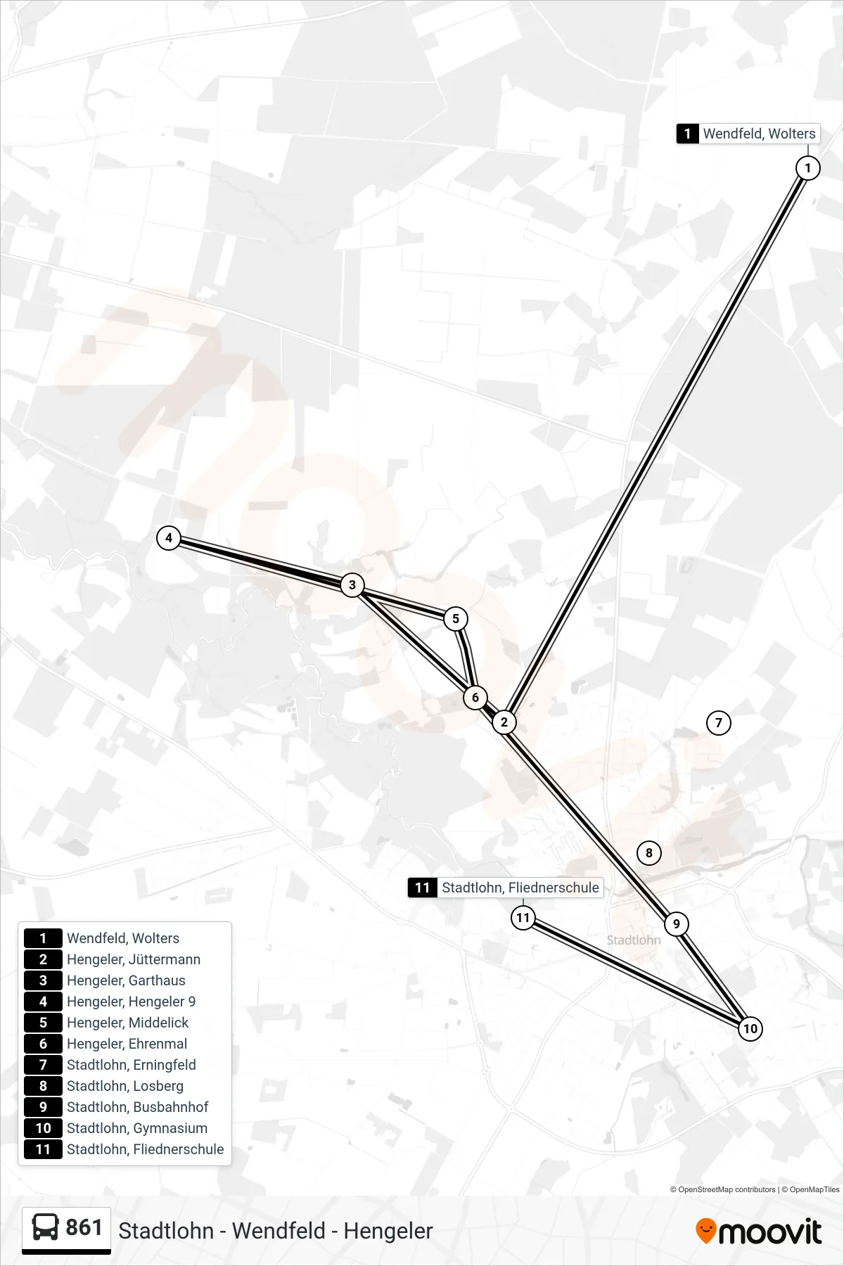 861 bus Line (Stadtlohn, Fliednerschule) route and stops on a map