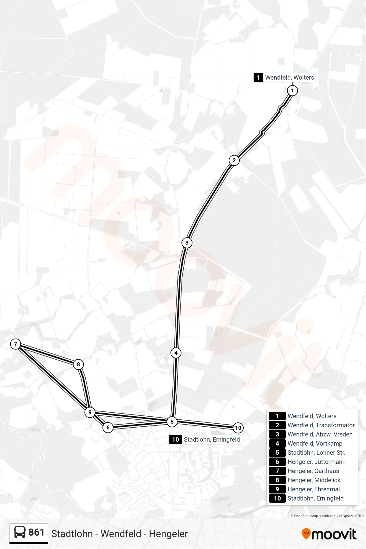 Linie 861 (Bus) Richtung Stadtlohn, Erningfeld: Route und Haltestellen auf der Karte