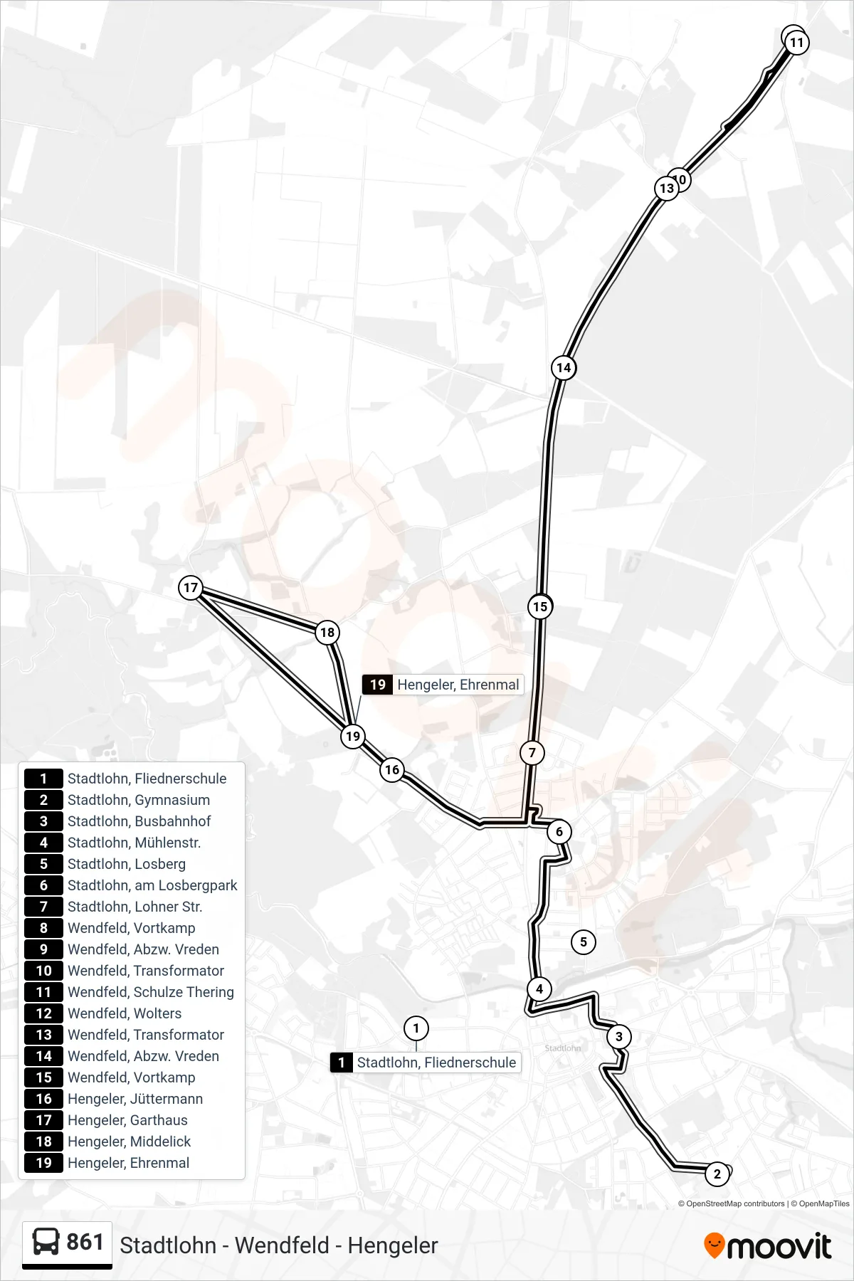 861 bus Line (Hengeler, Ehrenmal) route and stops on a map