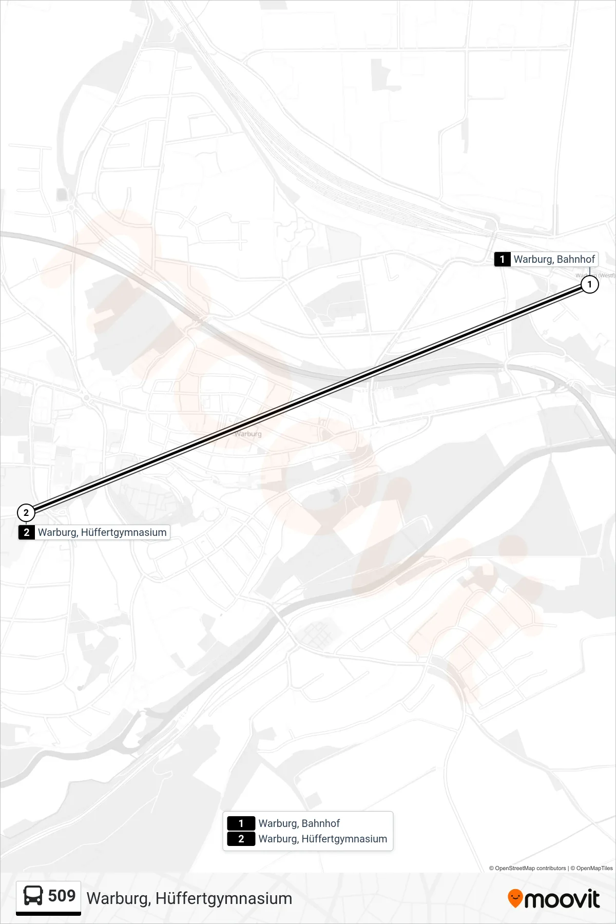 Linie 509 (Bus) Richtung Warburg, Hüffertgymnasium: Route und Haltestellen auf der Karte