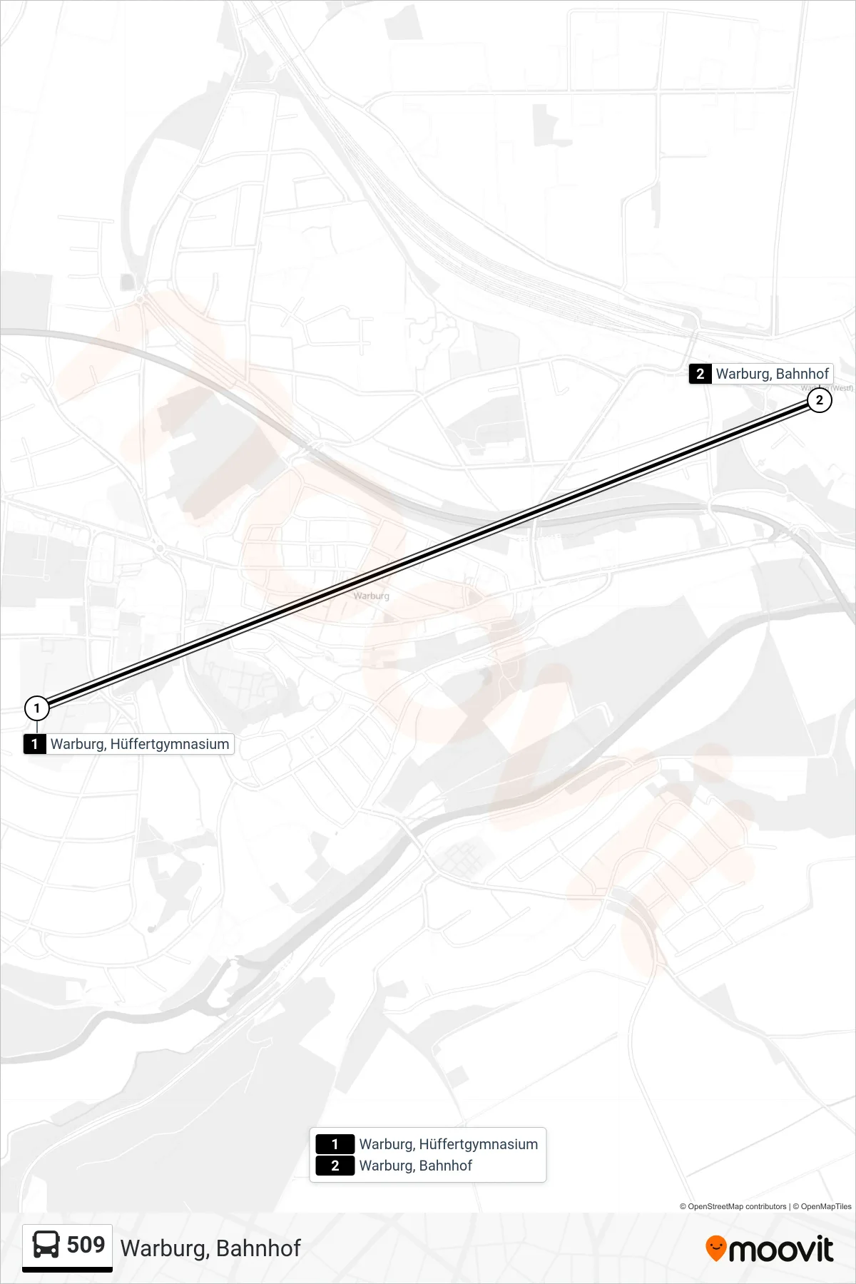 509 bus Line (Warburg, Bahnhof) route and stops on a map