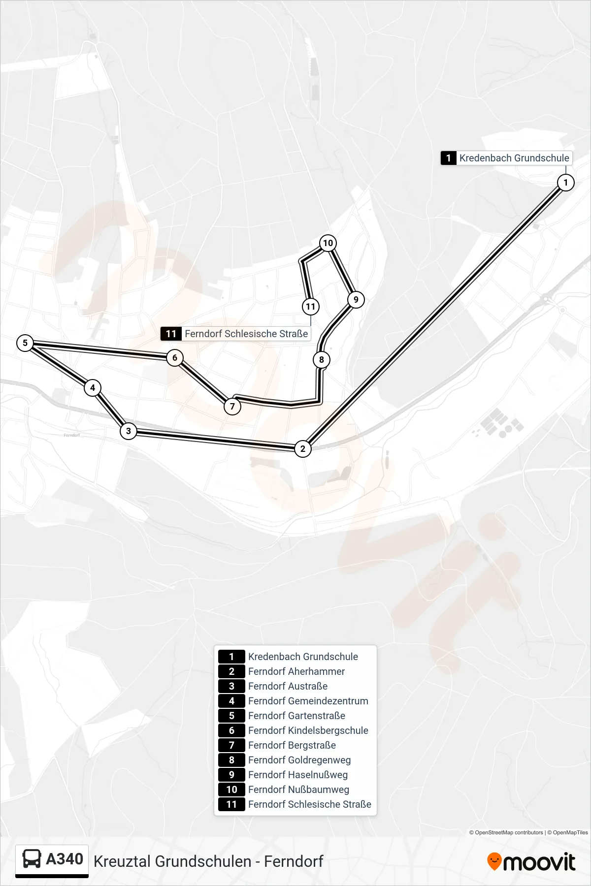 A340 bus Line (Ferndorf Schlesische Straße) route and stops on a map