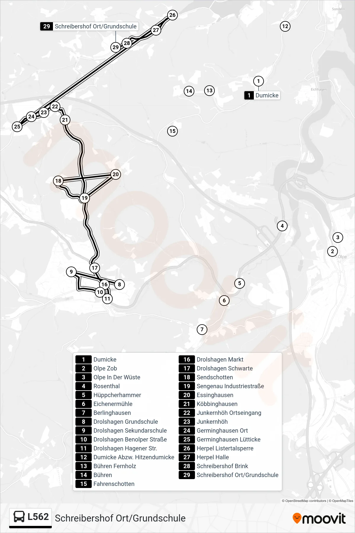 L562 bus Line (Schreibershof Ort/Grundschule) route and stops on a map