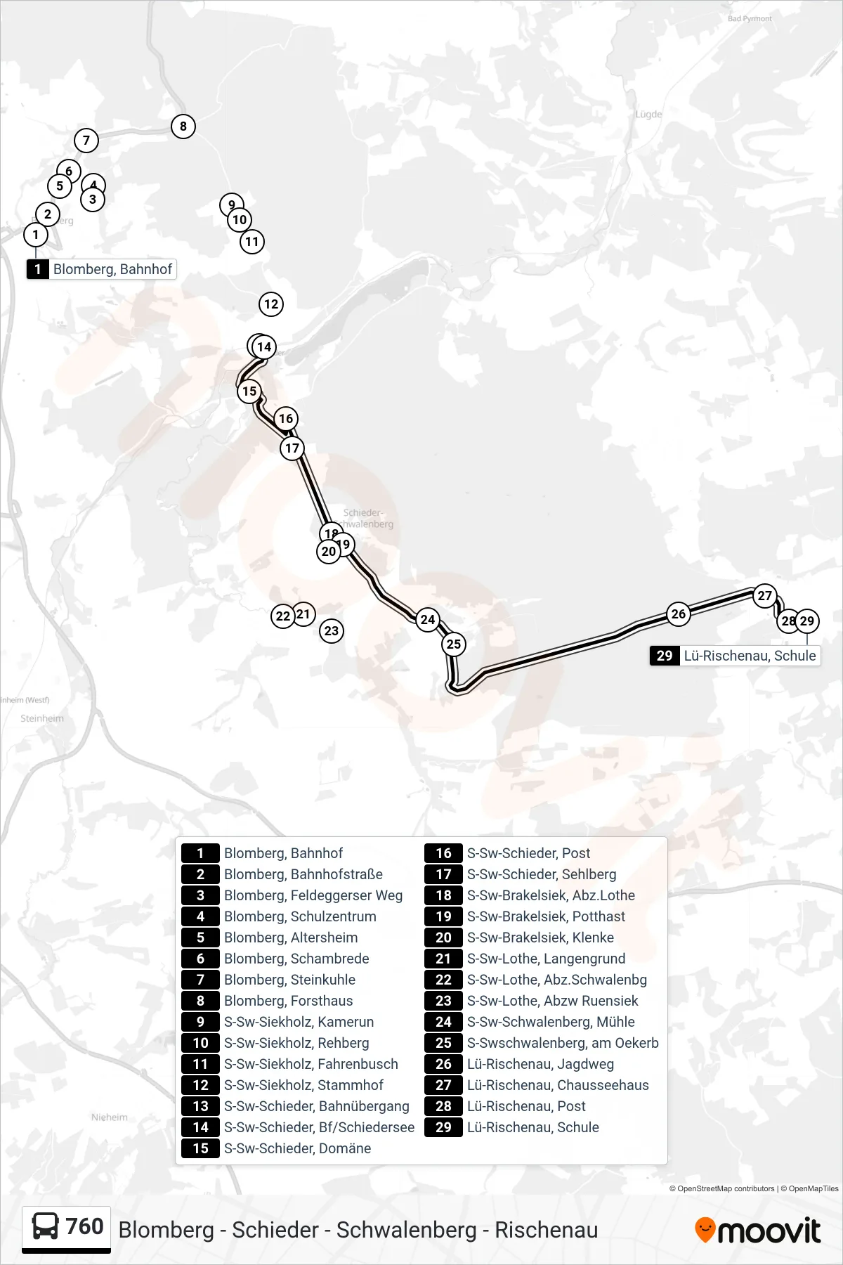 760 bus Line (Rischenau) route and stops on a map