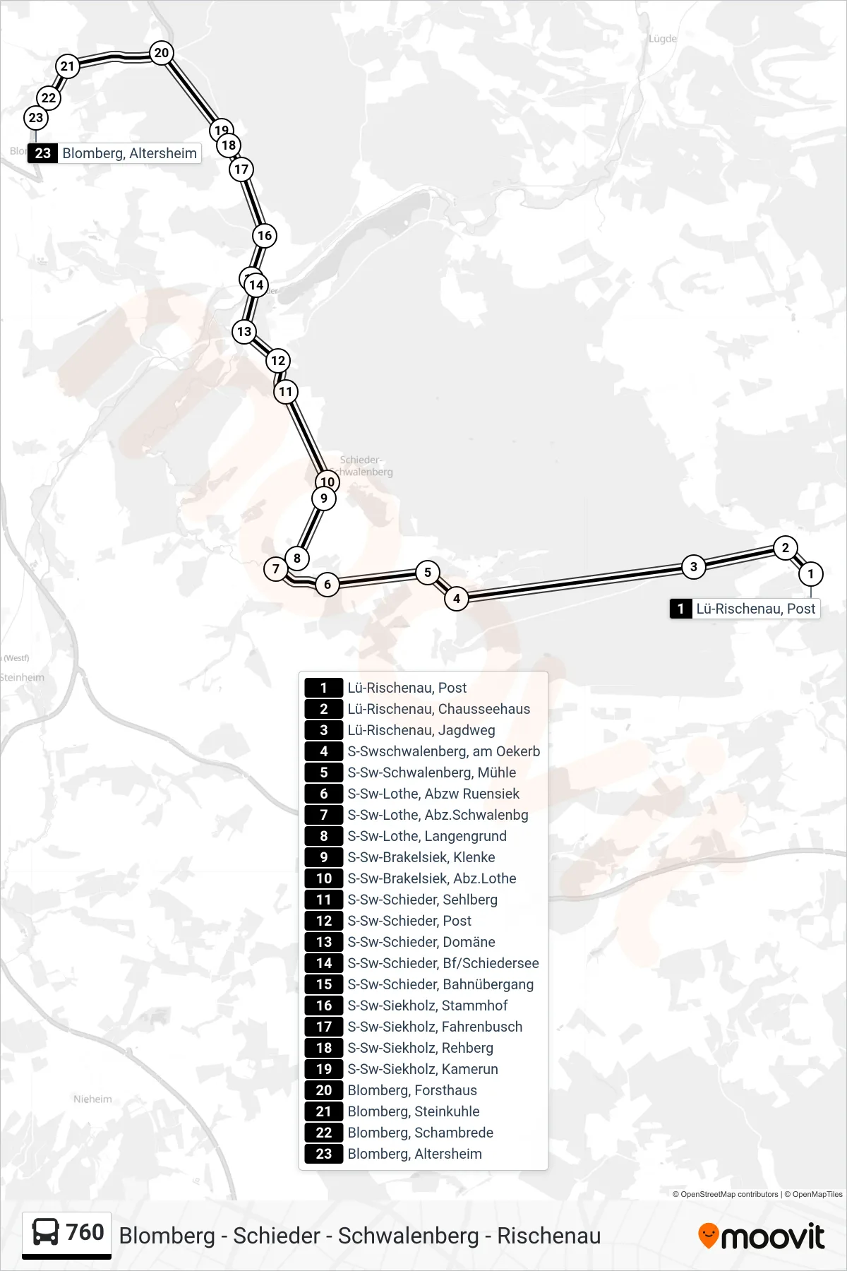 760 bus Line (Blomberg, Altersheim) route and stops on a map