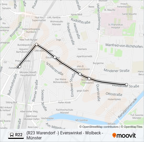 R22 bus Line Map