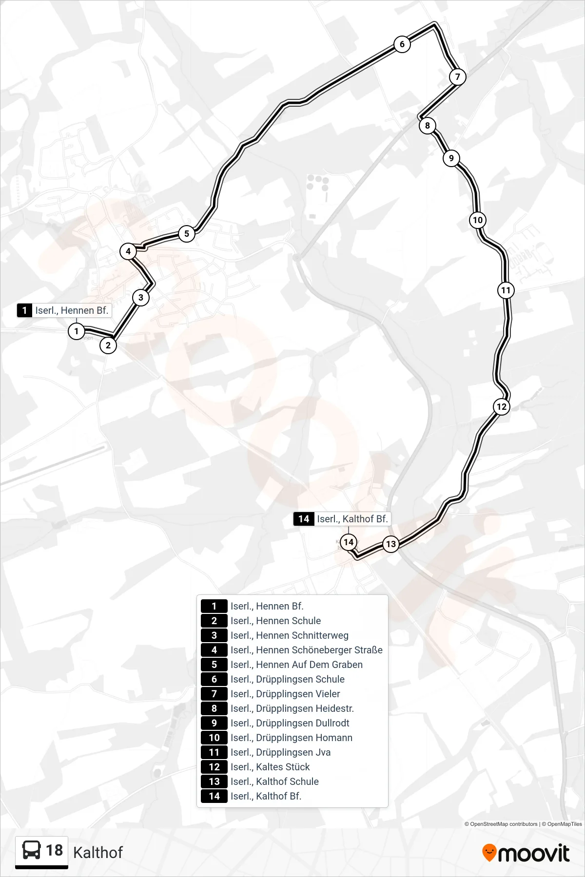 Linie 18 (Bus) Richtung Kalthof: Route und Haltestellen auf der Karte