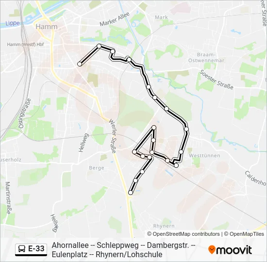 Автобус E-33: карта маршрута
