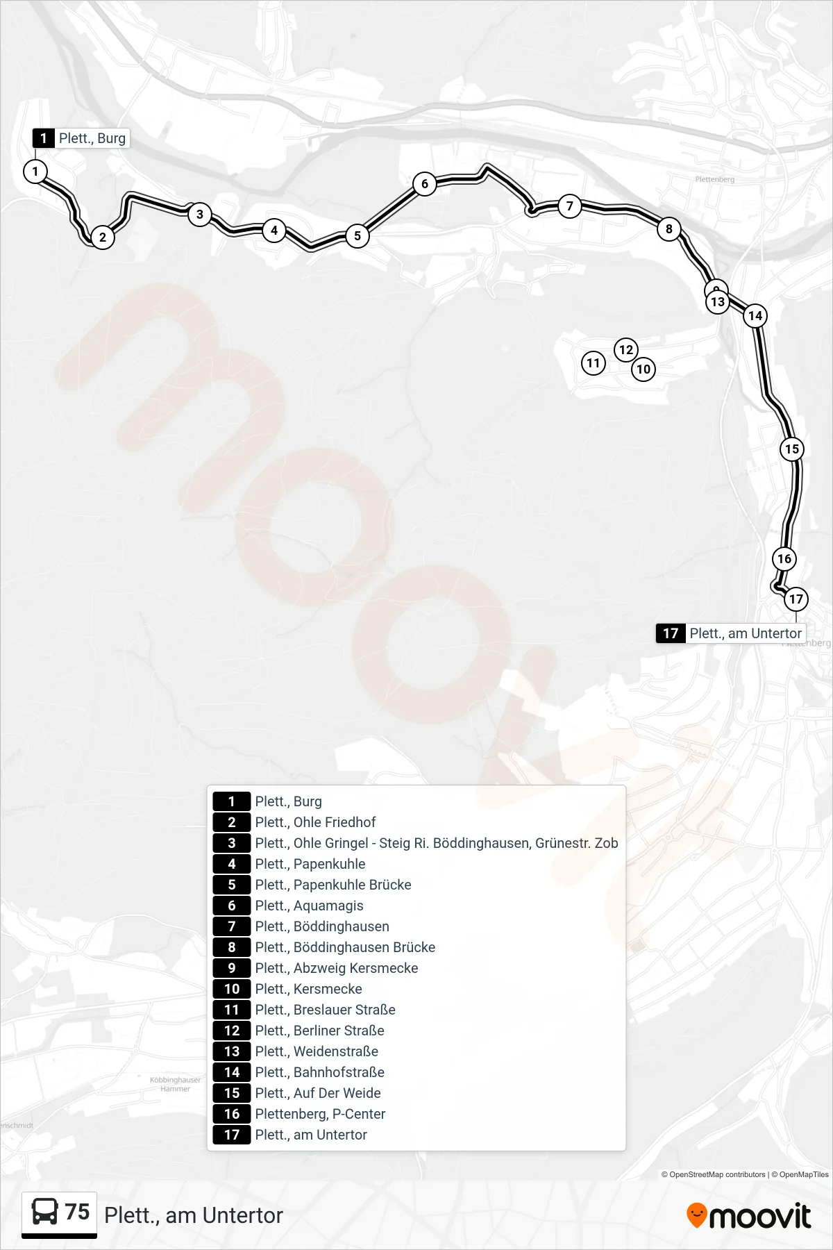 Linie 75 (Bus) Richtung Plett., am Untertor: Route und Haltestellen auf der Karte