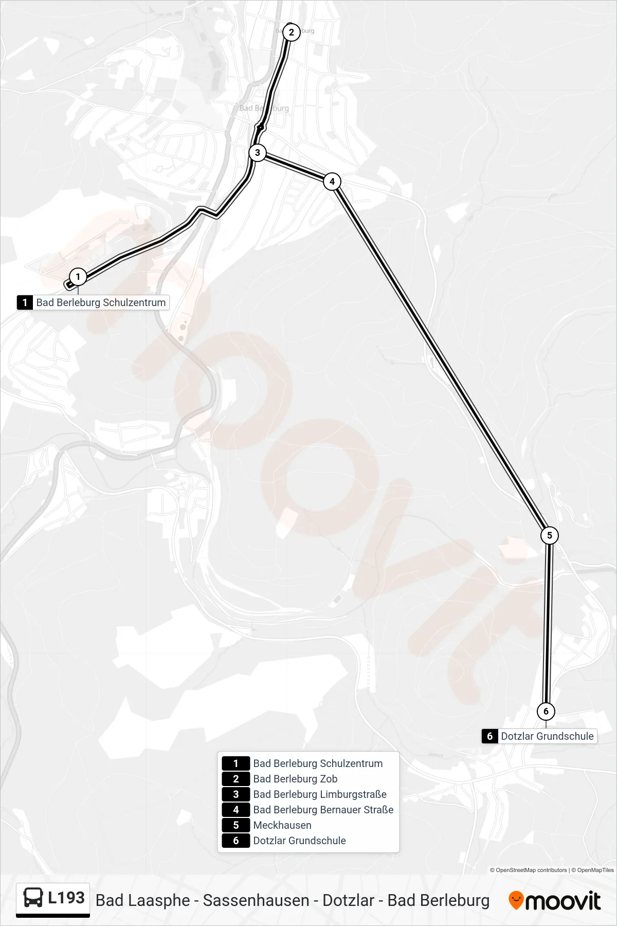 L193 bus Line (Dotzlar Grundschule) route and stops on a map