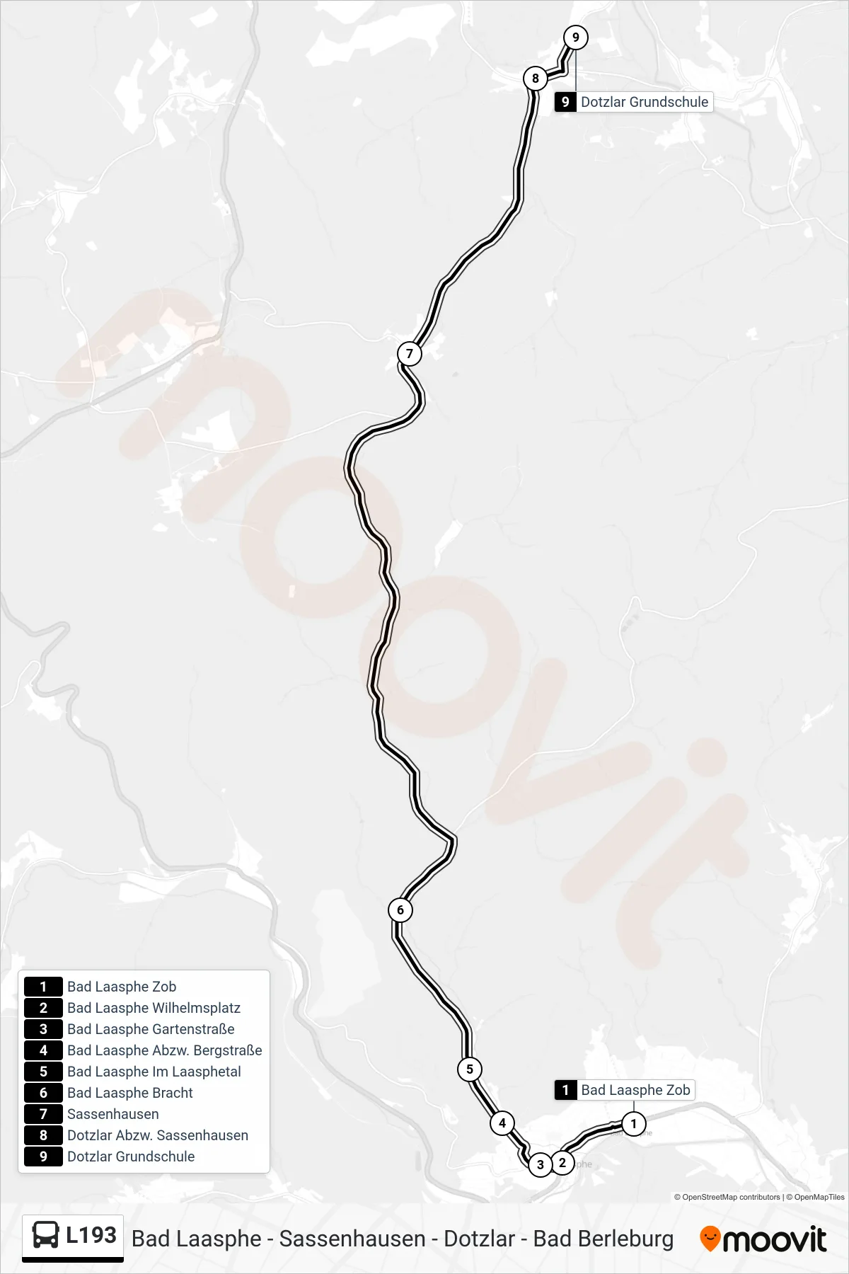 L193 bus Line (Dotzlar Grundschule) route and stops on a map