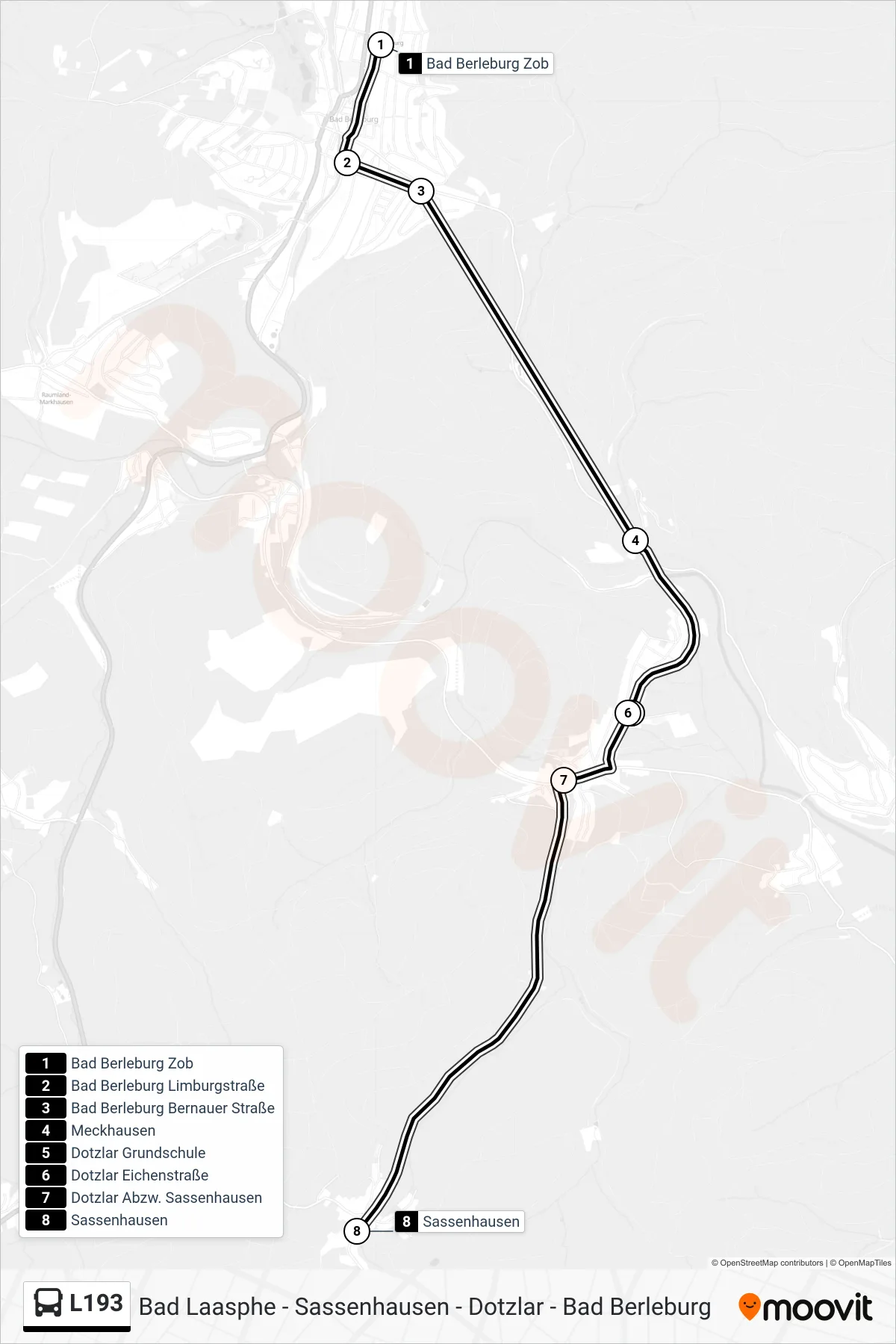 L193 bus Line (Sassenhausen) route and stops on a map