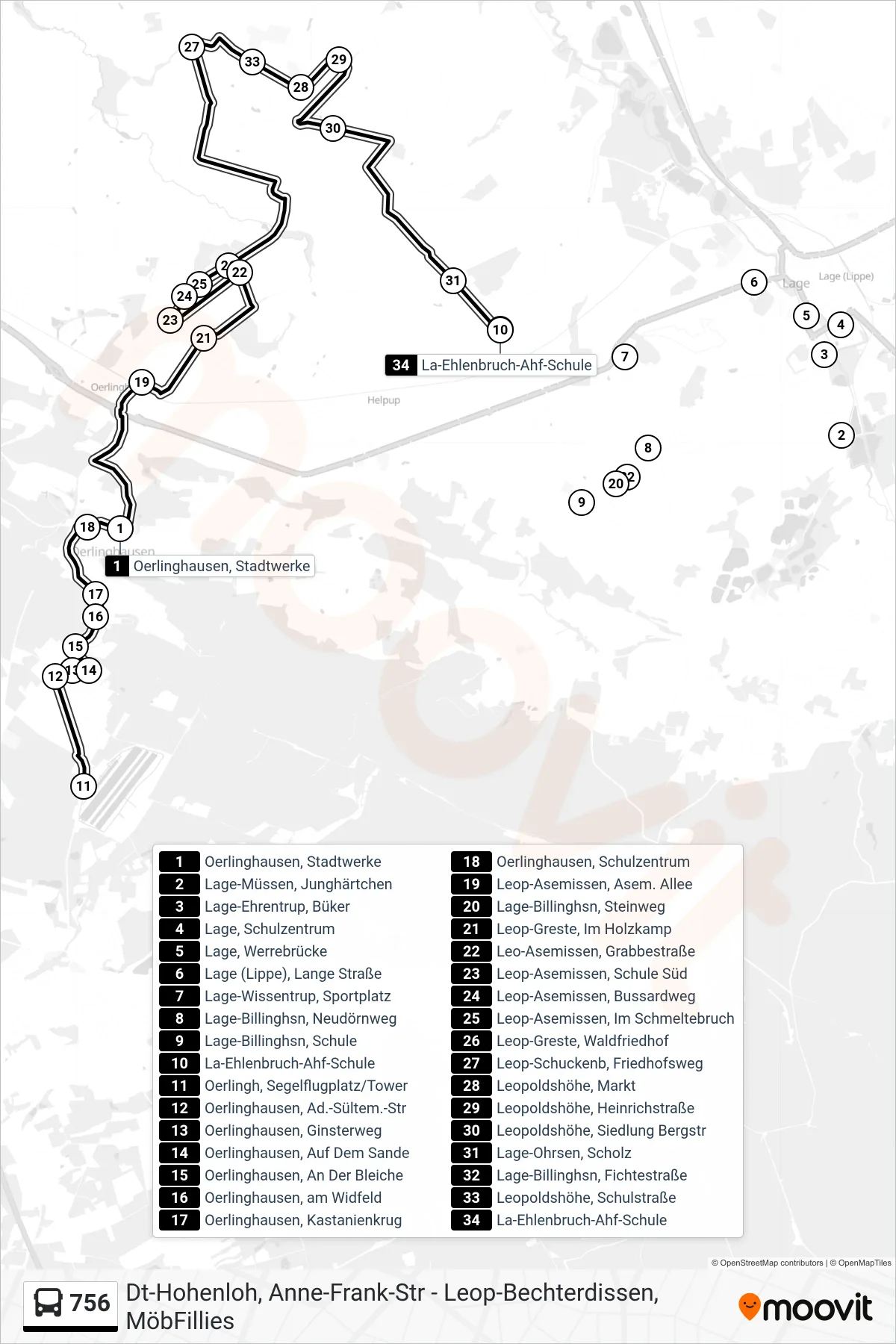 756 bus Line (La-Ehlenbruch-Ahf-Schule) route and stops on a map