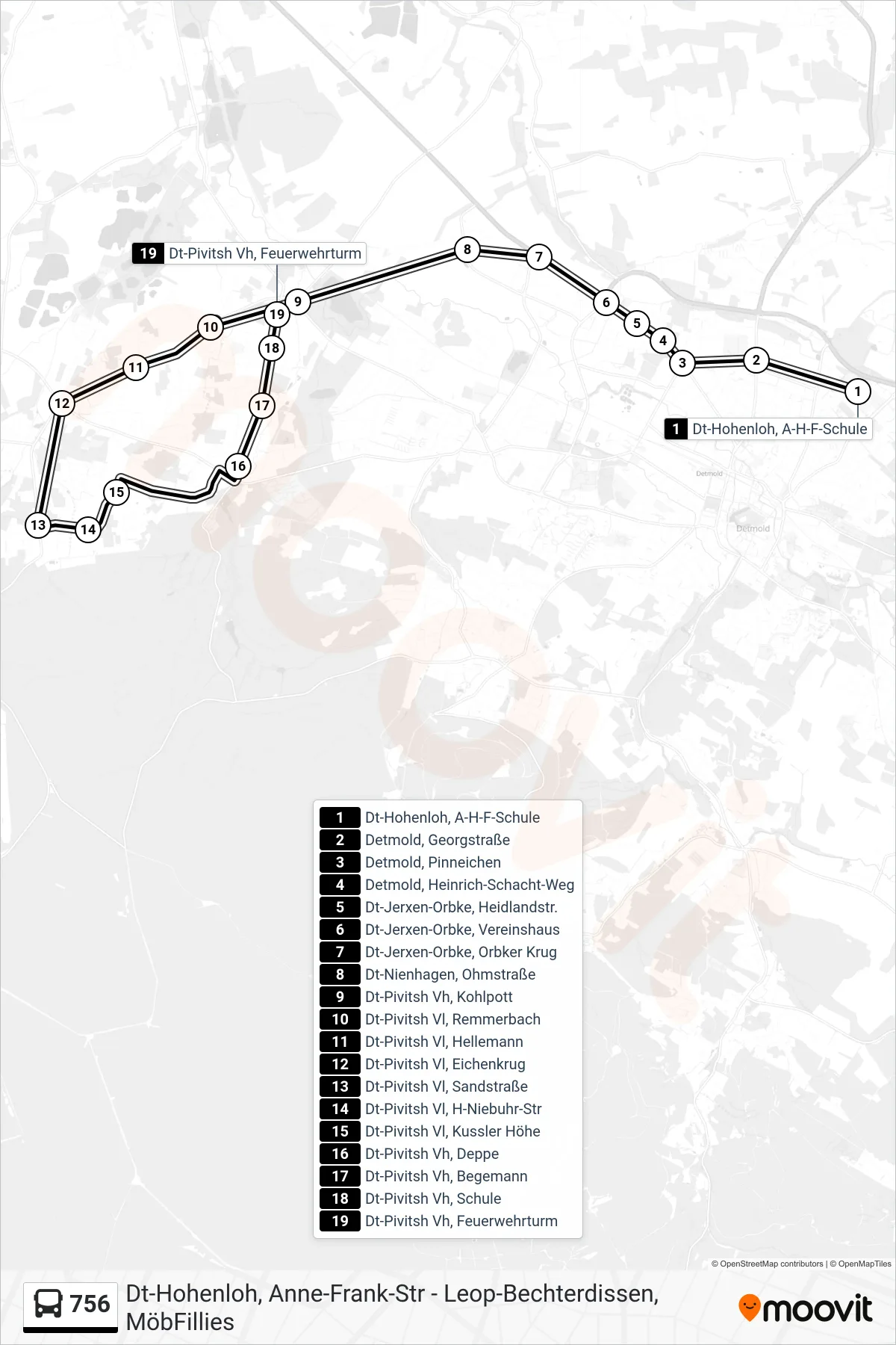 756 bus Line (Dt-Pivitsh Vh, Feuerwehrturm) route and stops on a map