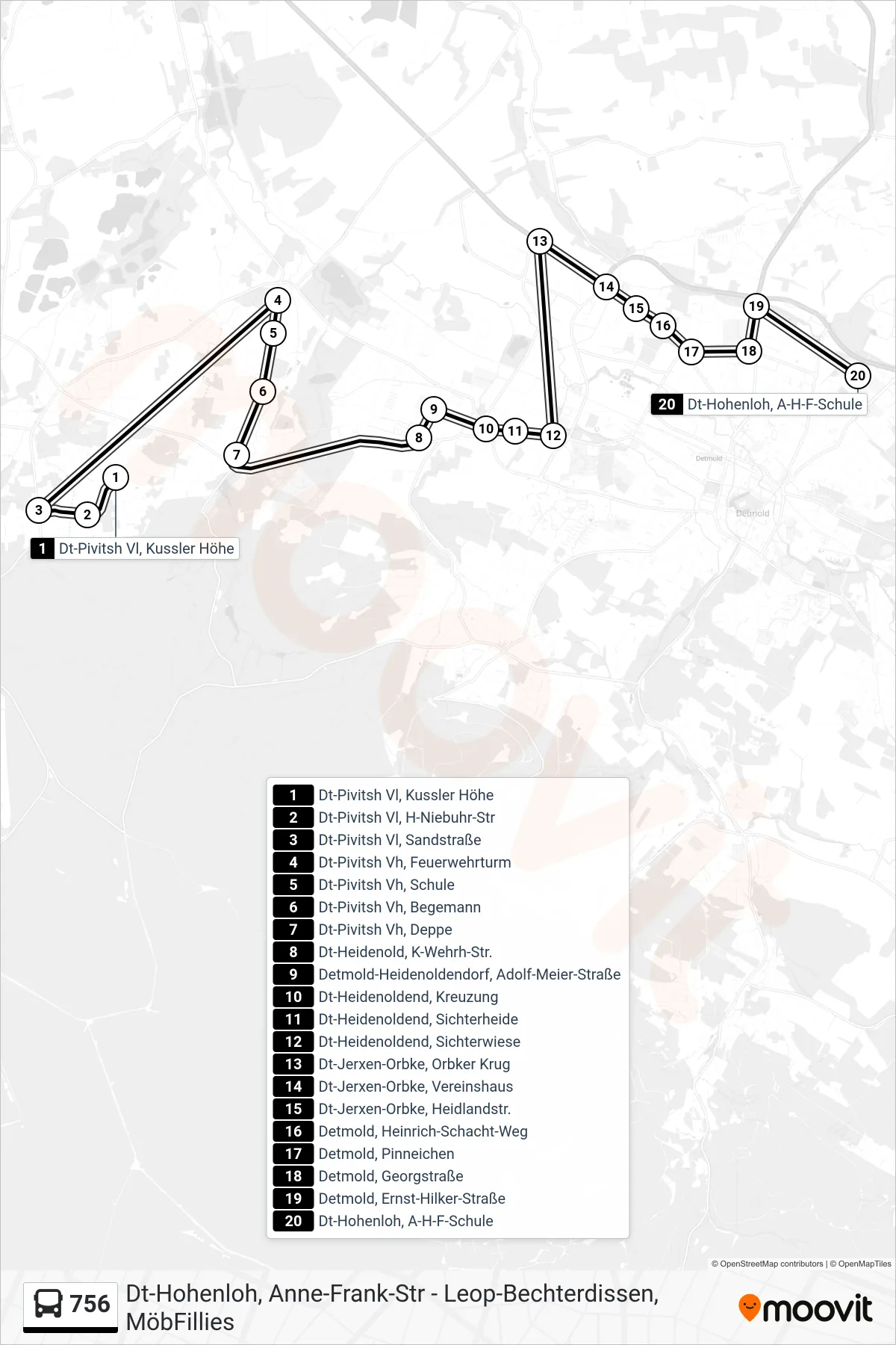 756 bus Line (Dt-Hohenloh, A-H-F-Schule) route and stops on a map