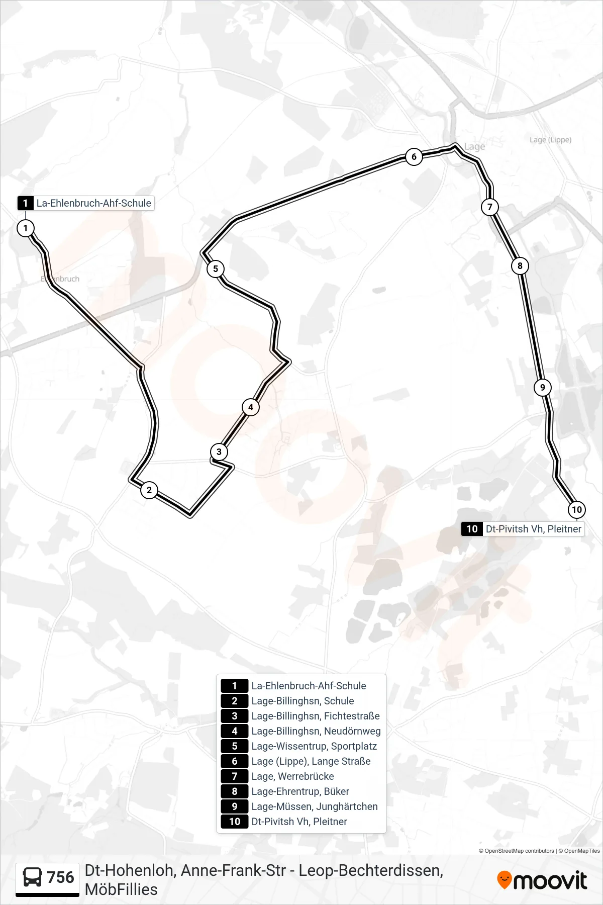 Linie 756 (Bus) Richtung Dt-Pivitsh Vh, Pleitner: Route und Haltestellen auf der Karte