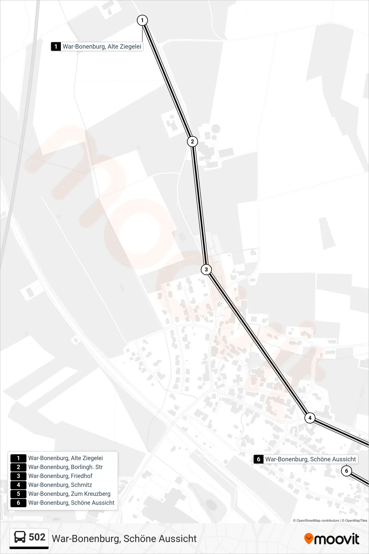 502 bus Line (War-Bonenburg, Schöne Aussicht) route and stops on a map