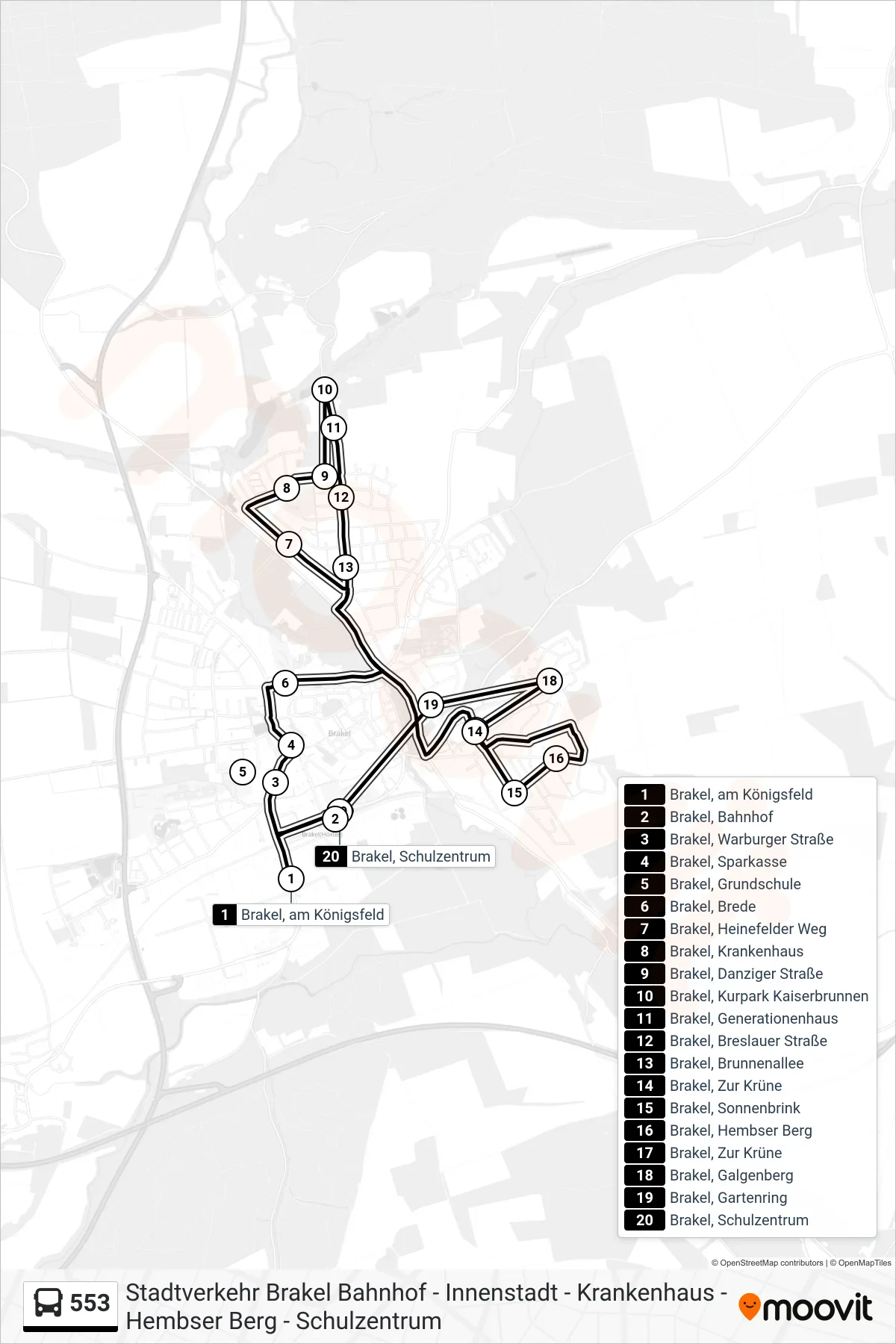 Linie 553 (Bus) Richtung Brakel, Schulzentrum: Route und Haltestellen auf der Karte