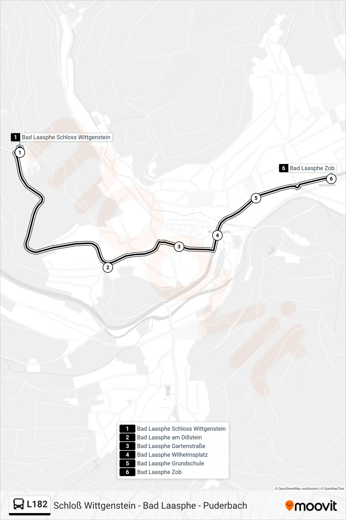 Linie L182 (Bus) Richtung Bad Laasphe Zob Bstg 2: Route und Haltestellen auf der Karte